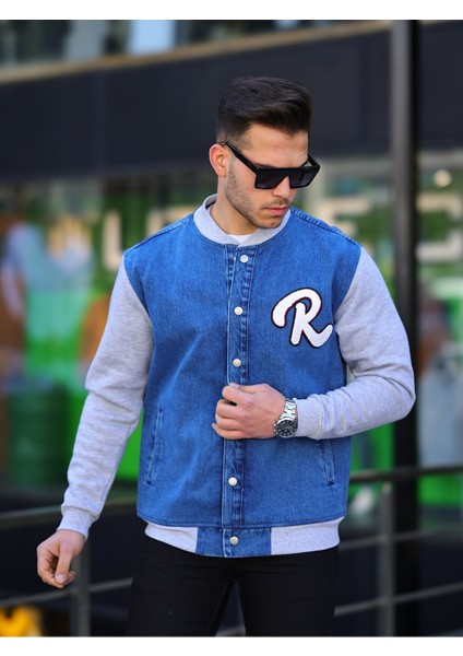 Erkek Çıtçıtlı Mavi Oversize Spor Kot Ceket modelleri