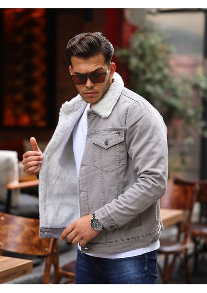 Bej Erkek Içi Kürklü Kol Içi Kapitone Oversize Kot Ceket fiyatları