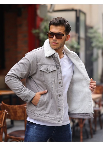 Bej Erkek Içi Kürklü Kol Içi Kapitone Oversize Kot Ceket modelleri