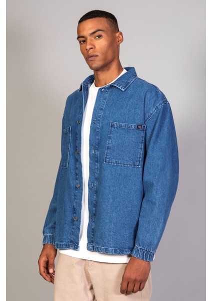 Erkek Gömlek Model Oversize Denim Koyu Mavi Ceket