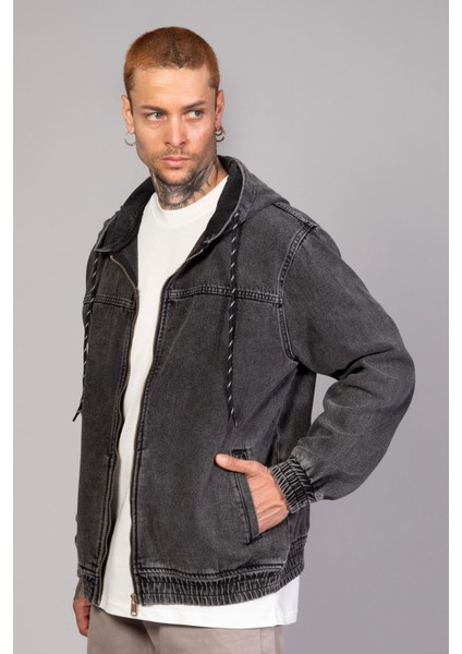 Erkek Kapüşonlu Oversize Marsıan Antrasit Kot Ceket fiyatları