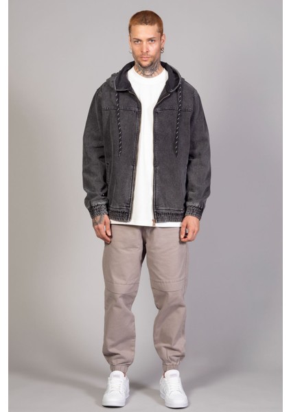 Erkek Kapüşonlu Oversize Marsıan Antrasit Kot Ceket modelleri