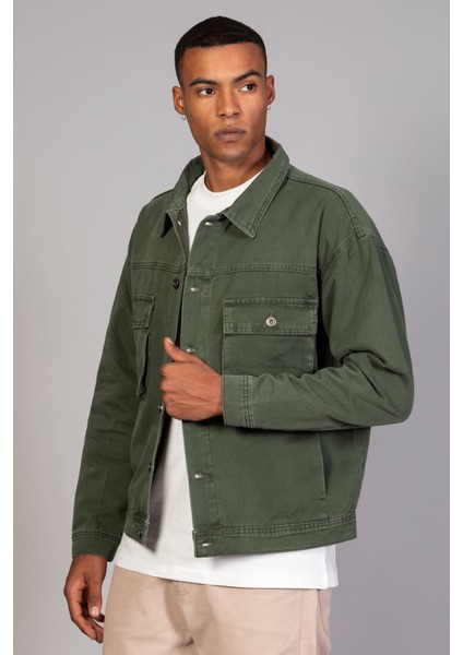 Erkek Haki Körüklü Cep Oversize Kot Ceket modelleri