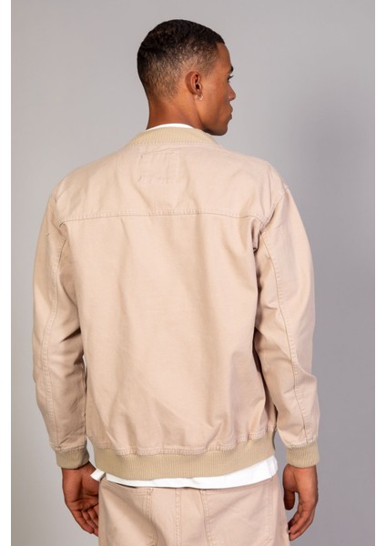 Bej Erkek Çıtçıtlı Oversize Ribana Detay Kot Ceket modelleri