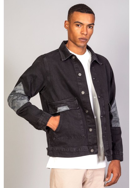 Erkek Kamuflaj Detaylı Oversize Siyah Kot Ceket fiyatları