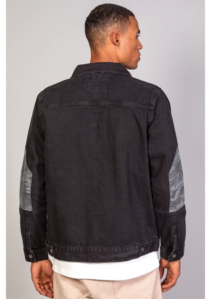 Erkek Kamuflaj Detaylı Oversize Siyah Kot Ceket modelleri