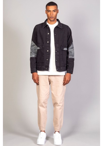 Erkek Kamuflaj Detaylı Oversize Siyah Kot Ceket fırsatları