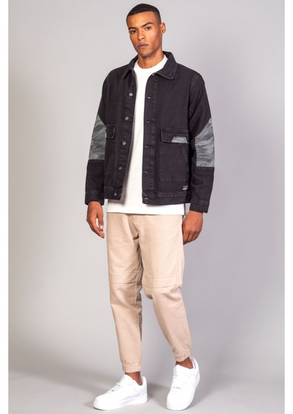 Erkek Kamuflaj Detaylı Oversize Siyah Kot Ceket indirimleri