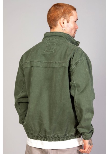 Oversize Haki Yıkamalı Modelli Erkek Fermuarlı Bomber Kot Ceket modelleri