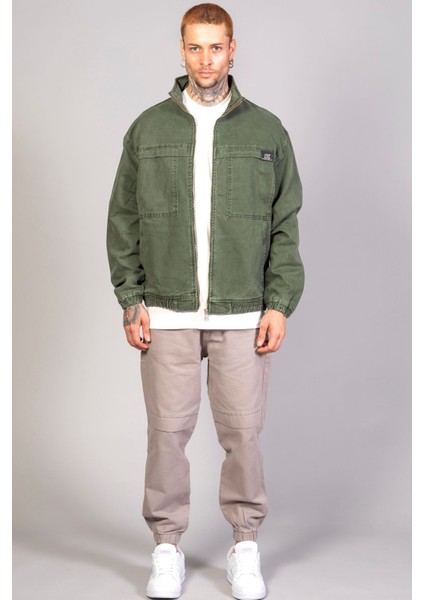 Oversize Haki Yıkamalı Modelli Erkek Fermuarlı Bomber Kot Ceket fırsatları