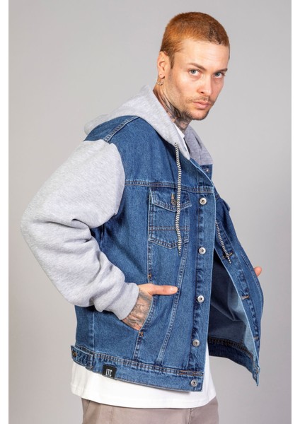 Erkek Oversize Mavi Kollar Polar Kapüşonlu Kot Ceket modelleri