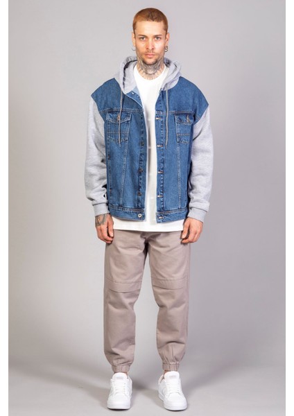 Erkek Oversize Mavi Kollar Polar Kapüşonlu Kot Ceket indirimleri