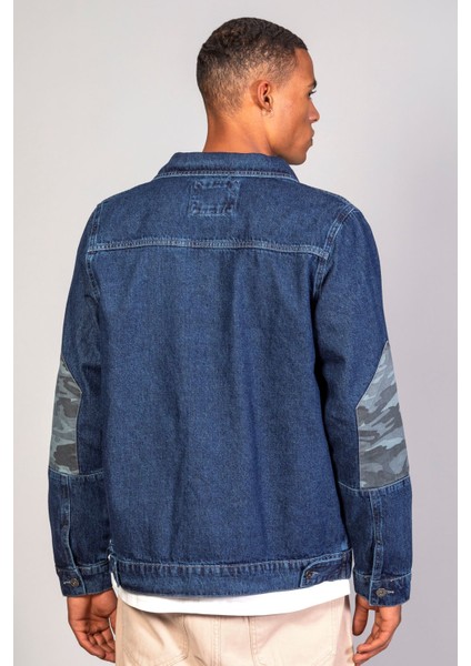Erkek Kamuflaj Detaylı Oversize Koyu Mavi Kot Ceket fiyatları