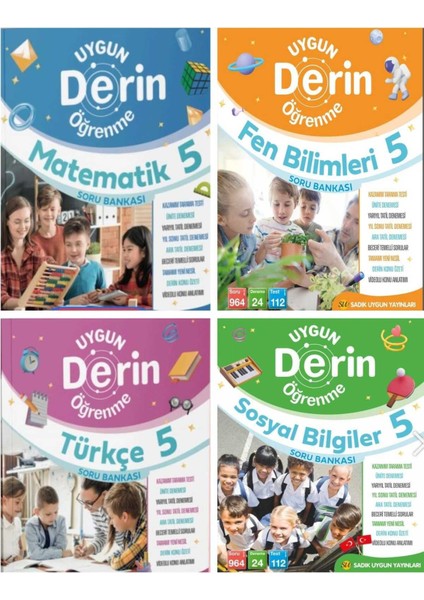 Sadık Uygun Yayınları 5. Sınıf Derin Öğrenme Matematik Soru Bankası - Fen Bilimleri Soru Bankası - Türkçe Soru Bankası - Sosyal Bilgiler 4'lü Set