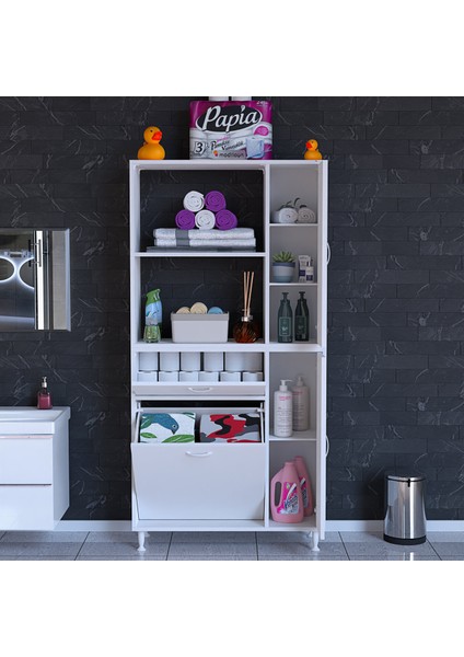 90X183.5X31.5CM Sepetli Çok Amaçlı Dolap Kirli Çamaşır Dolabı Banyo Dolabı modelleri