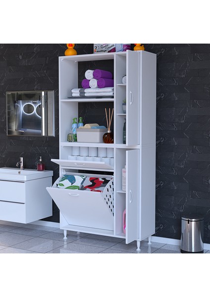 90X183.5X31.5CM Sepetli Çok Amaçlı Dolap Kirli Çamaşır Dolabı Banyo Dolabı fırsatları