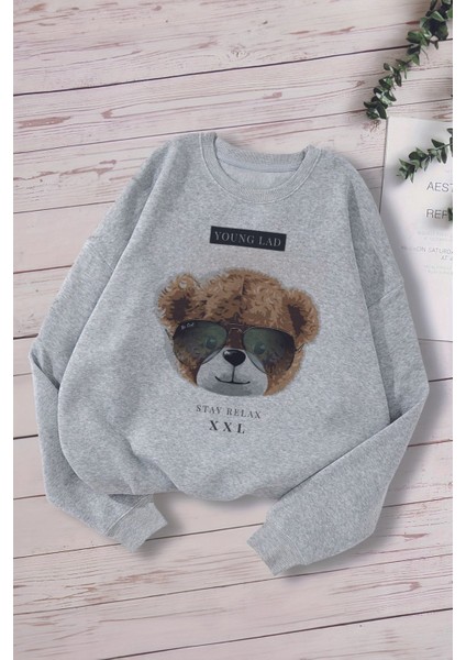 Tarz Premium Motorcu Kedicik Baskılı Oversize Kapüşonlu Çocuk Sweatshirt 14535