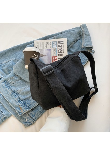 Yeaın Omuz Çantası Yüksek Kaliteli Kanvas Kumaş Kentsel Kare Çanta Tarzı, Siyah (Yurt Dışından)