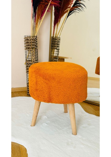 Ahşap Ayaklı Teddy Kumaş Dekoratif Puf Bench