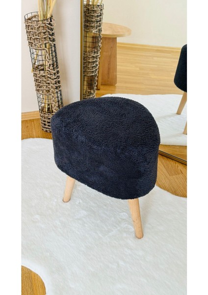 Asimetrik Kesim Ahşap Ayaklı Teddy Kumaş Dekoratif Puf Bench