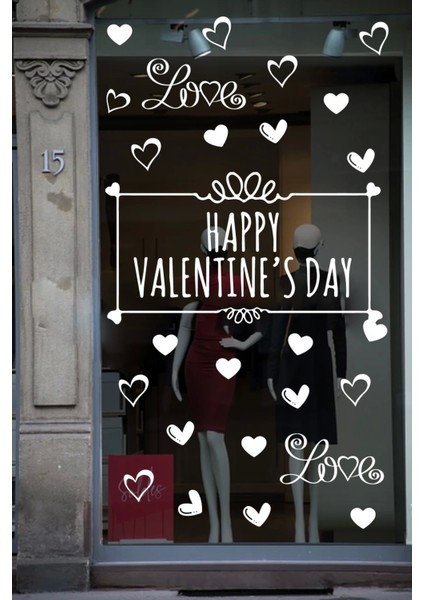 Happy Valentine's Day Sevgililer Günü Sticker Kalp, Love, I Love You Cam, Duvar Sticker Etiket Seti