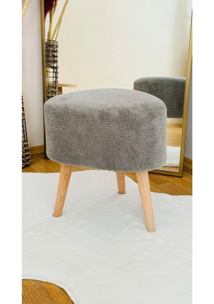 Asimetrik Kesim Ahşap Ayaklı Teddy Kumaş Dekoratif Puf Bench fırsatları