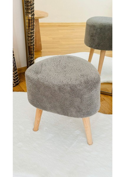 Asimetrik Kesim Ahşap Ayaklı Teddy Kumaş Dekoratif Puf Bench indirimleri