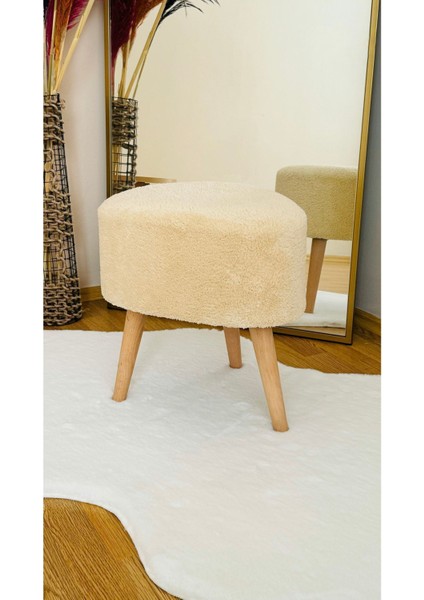 Asimetrik Kesim Ahşap Ayaklı Teddy Kumaş Dekoratif Puf Bench modelleri