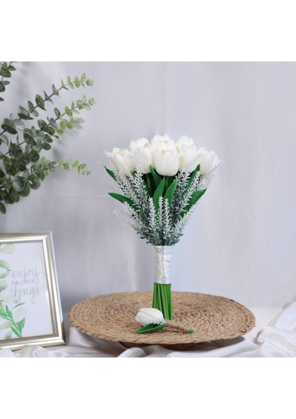 Islak Lale-Lavanta Gelin Buketi-Gelin Çiçeği Damat Çiçeği 2 Li Set