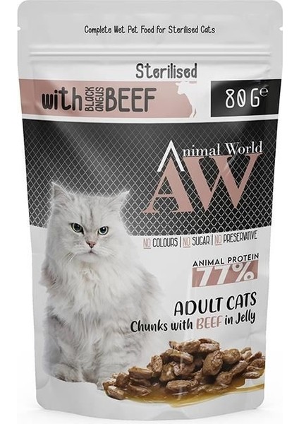 Animal World Sterilised Biftekli Kısırlaştırılmış Kedi Konservesi 80 gr