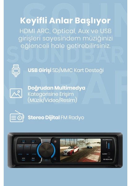 SD-8020 Uzaktan Kumandalı 3" LCD Ekran Mp3 Özellikli Oto Teyp