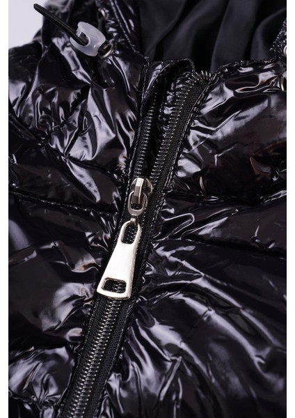 Kapüşonlu Uzun Kol Siyah Renk Kız Çocuk Mont modelleri