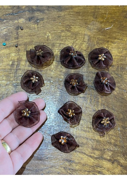 10 Adet Kahverengi Çiçek Arma Set Dikiş Aplike 3x3 cm fiyatları