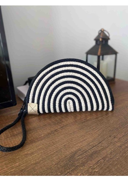 Edoş Home Jüt Ip Pamuk Makrome Özel Dikiş Mini Clutch Çanta 20 cm