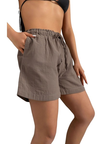 %100 Pamuk Müslin Kumaş Rahat Kesim Bağcıklı Lastikli Cepli Kadın Şort @las Palmas