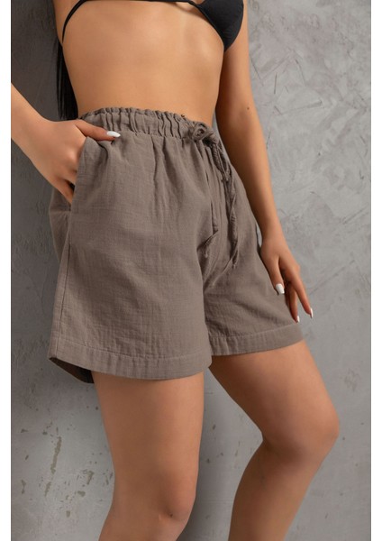 %100 Pamuk Müslin Kumaş Rahat Kesim Bağcıklı Lastikli Cepli Kadın Şort @las Palmas fiyatları
