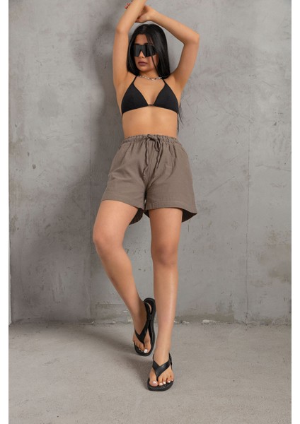%100 Pamuk Müslin Kumaş Rahat Kesim Bağcıklı Lastikli Cepli Kadın Şort @las Palmas modelleri