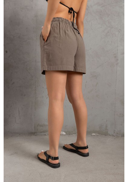 %100 Pamuk Müslin Kumaş Rahat Kesim Bağcıklı Lastikli Cepli Kadın Şort @las Palmas fırsatları