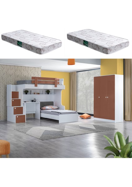 Loof Ranza Karyola Masa, 3 Kapaklı Dolap + 2 Adet Comfort Yatak