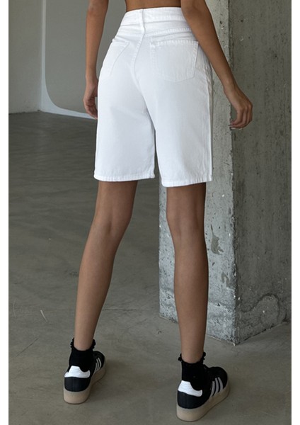 Pamuk Yüksek Bel Gabardin None Denim 5 Cep Kadın Bermuda Şort @udine modelleri