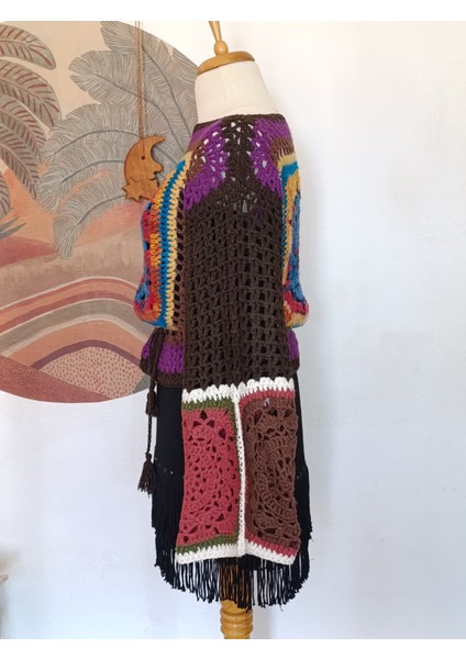 Hippybutik Mandala Desenli El Örgüsü Çok Renkli Otantik Mevsimlik Kazak modelleri