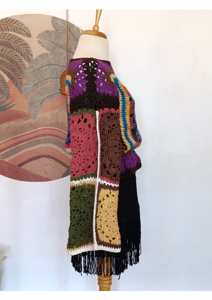 Hippybutik Mandala Desenli El Örgüsü Çok Renkli Otantik Mevsimlik Kazak fırsatları
