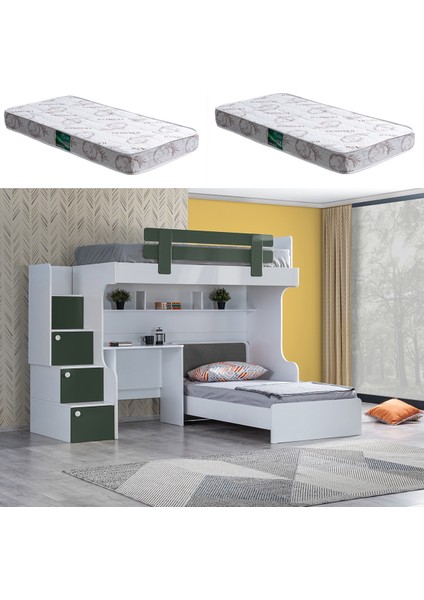 Loof Ranza Karyola Masa, Yeşil + 2 Adet Comfort Yatak