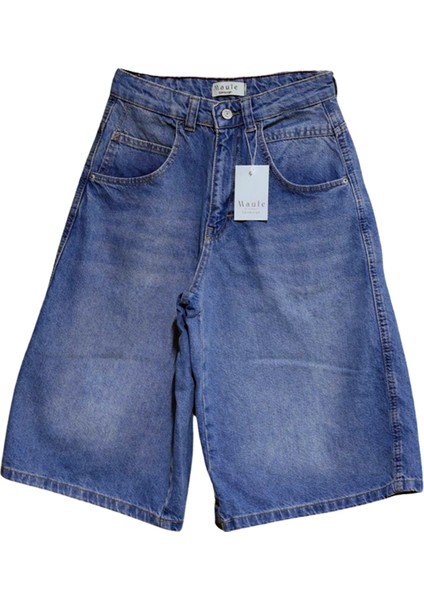 Toka Detaylı Bol Kesim Rahat Baggy Jean Kot Salaş Kadın Bermuda Diz Altı Denim Şort modelleri