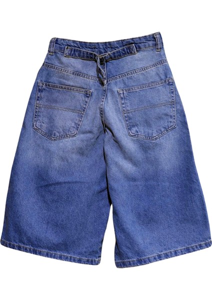 Toka Detaylı Bol Kesim Rahat Baggy Jean Kot Salaş Kadın Bermuda Diz Altı Denim Şort indirimleri