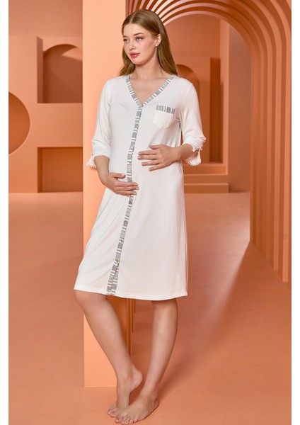 Kadın Krem Lohusa Gecelik 25145