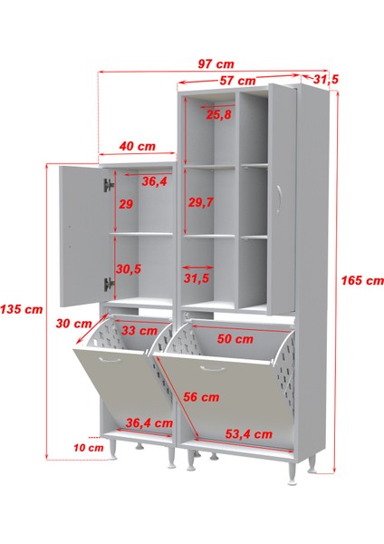 Forbest Inci 97 x 165 cm Banyo Dolabı 3 Kapaklı Banyo Dolabı Çok Amaçlı Dolap modelleri