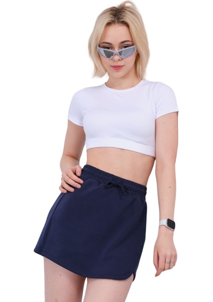 Modal Karışımlı Çift Görünümlü Şort Etek – Beli Lastikli ve Bağcıklı Örme Kadın Skort