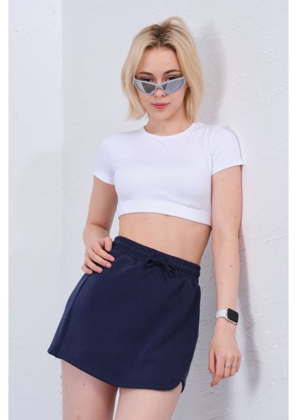 Modal Karışımlı Çift Görünümlü Şort Etek – Beli Lastikli ve Bağcıklı Örme Kadın Skort