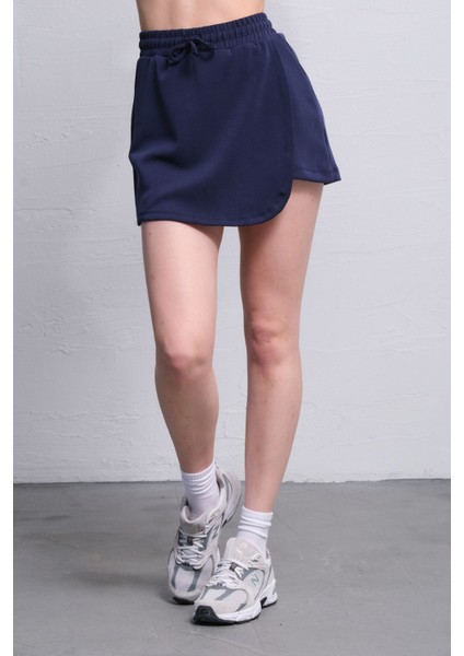 Modal Karışımlı Çift Görünümlü Şort Etek – Beli Lastikli ve Bağcıklı Örme Kadın Skort
